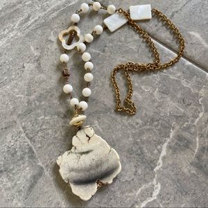 White and Gold Large Stone Necklace
